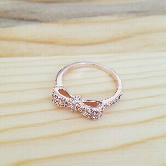 Rose Gold Bow Ring Size 8 - Micro Pave Cubic Zirconia - Picture 2 of 5